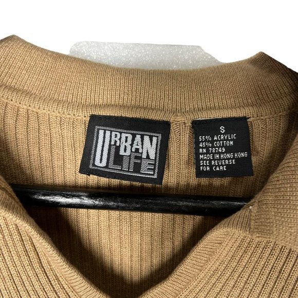 Vintage 90s Brown Ribbed Collared Short Waist Short Sleeve Top Small - Picture 3 of 5